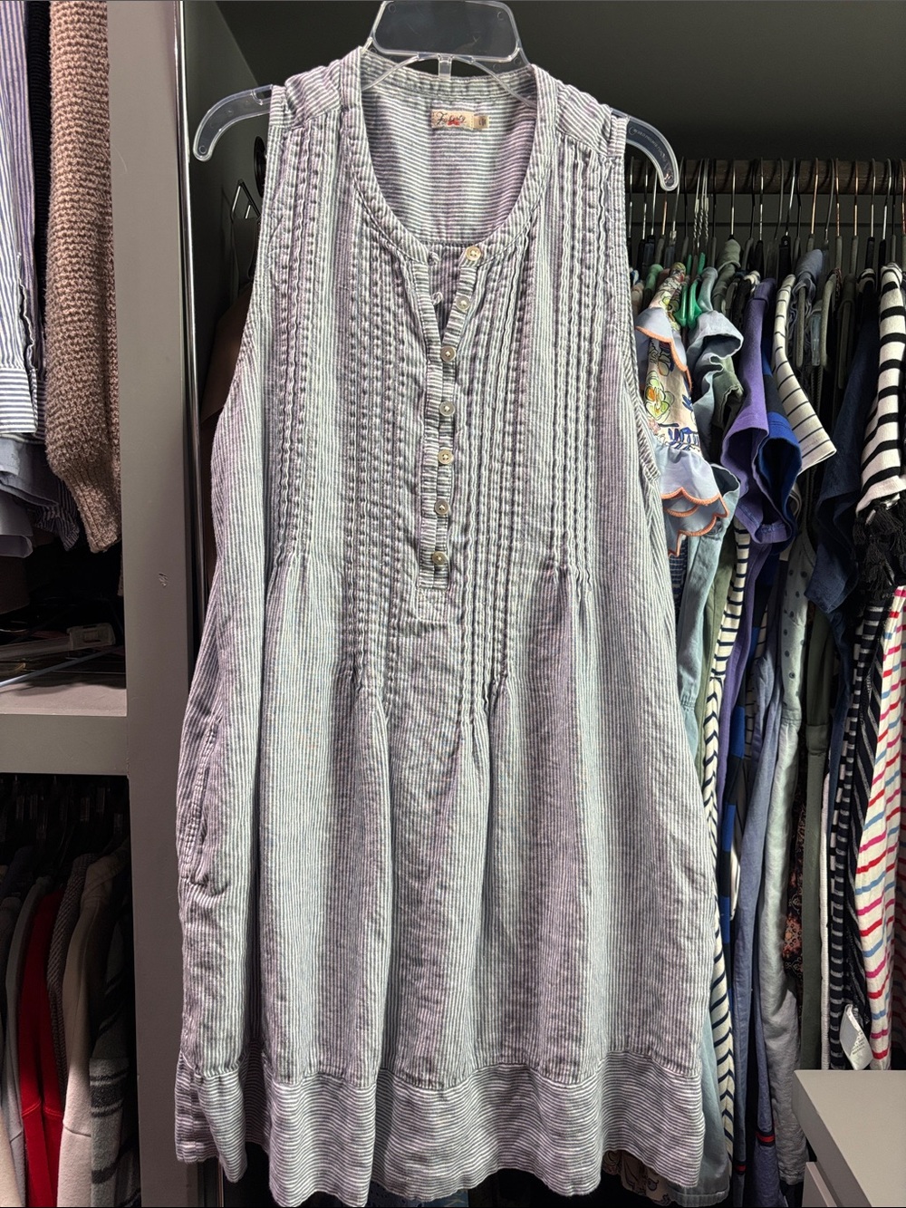 Faherty Light Blue & White Striped Sleeveless Midi Dress